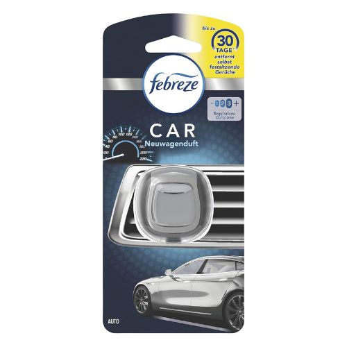 Ambientador de coche Febreze Vent Clip con aroma a coche nuevo, diseñado para instalar en la ventilación y eliminar malos olores.