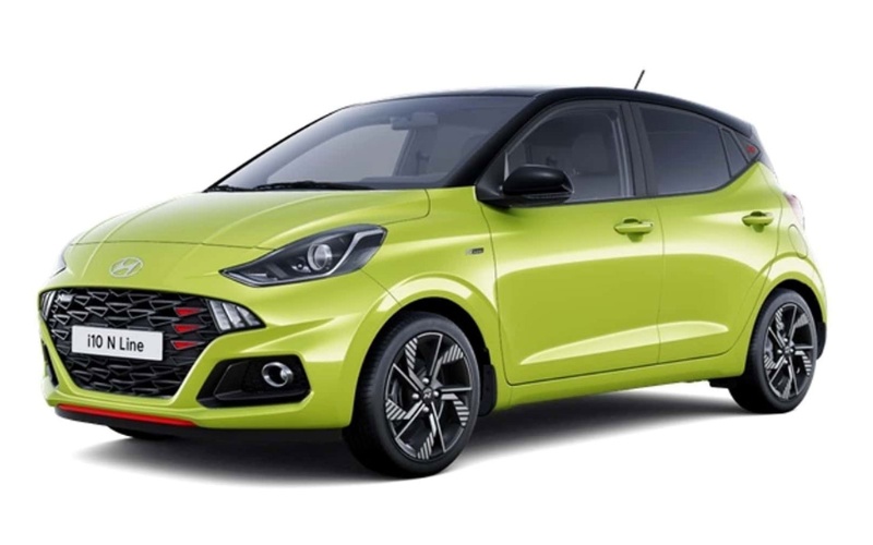 Hyundai i10 N Line 2025 en color verde lima, con detalles deportivos y diseño dinámico.