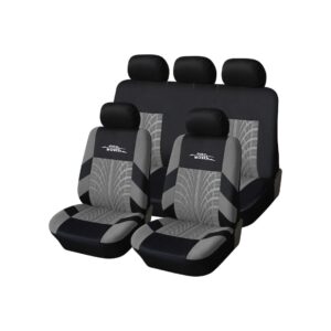 Juego de fundas para asientos de coche Auto Youth en tonos gris y negro, con diseño moderno y soporte para reposacabezas.