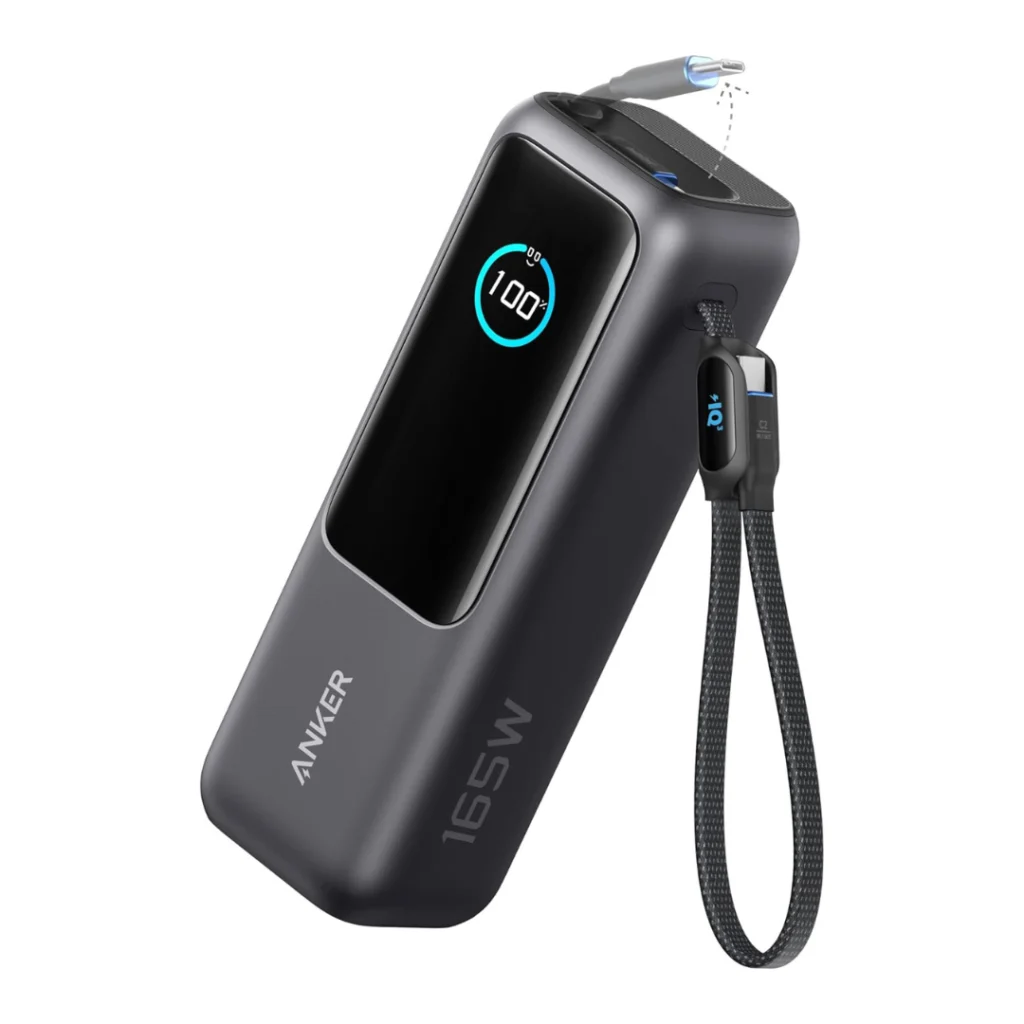 Cargador portátil Anker Laptop Power Bank de 25 000 mAh y 165 W, ideal para cargar dispositivos en viajes largos de coche