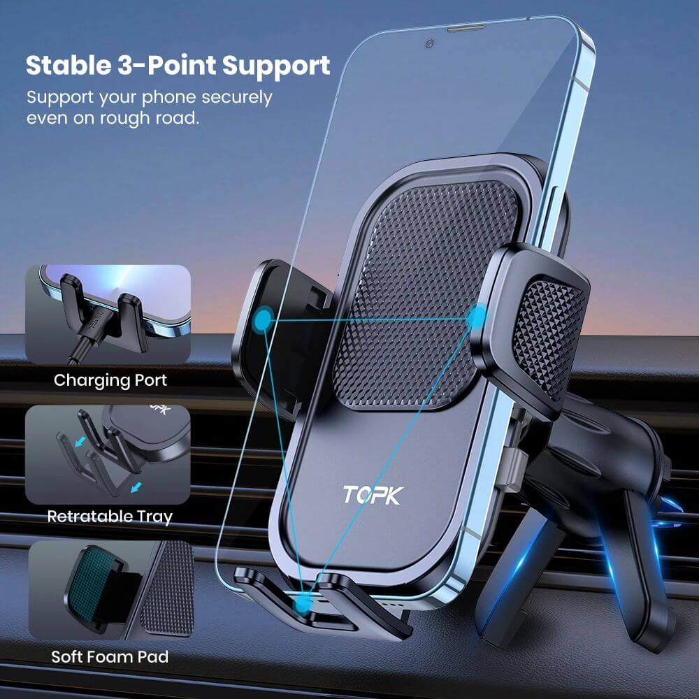 TOPK stand with triple support design, free charging port and anti-slip pad