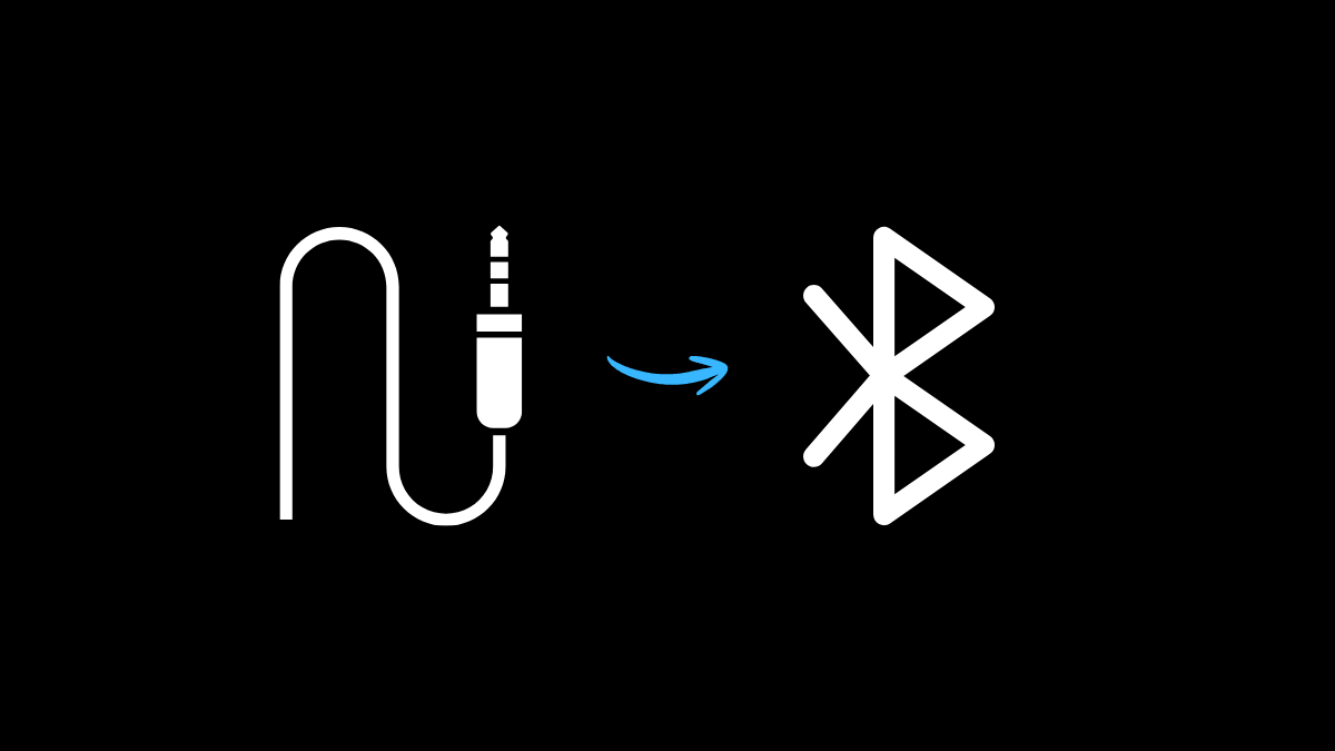 Ilustração de um conector jack que se transforma no símbolo do Bluetooth para mostrar como tornar o áudio do carro sem fio.