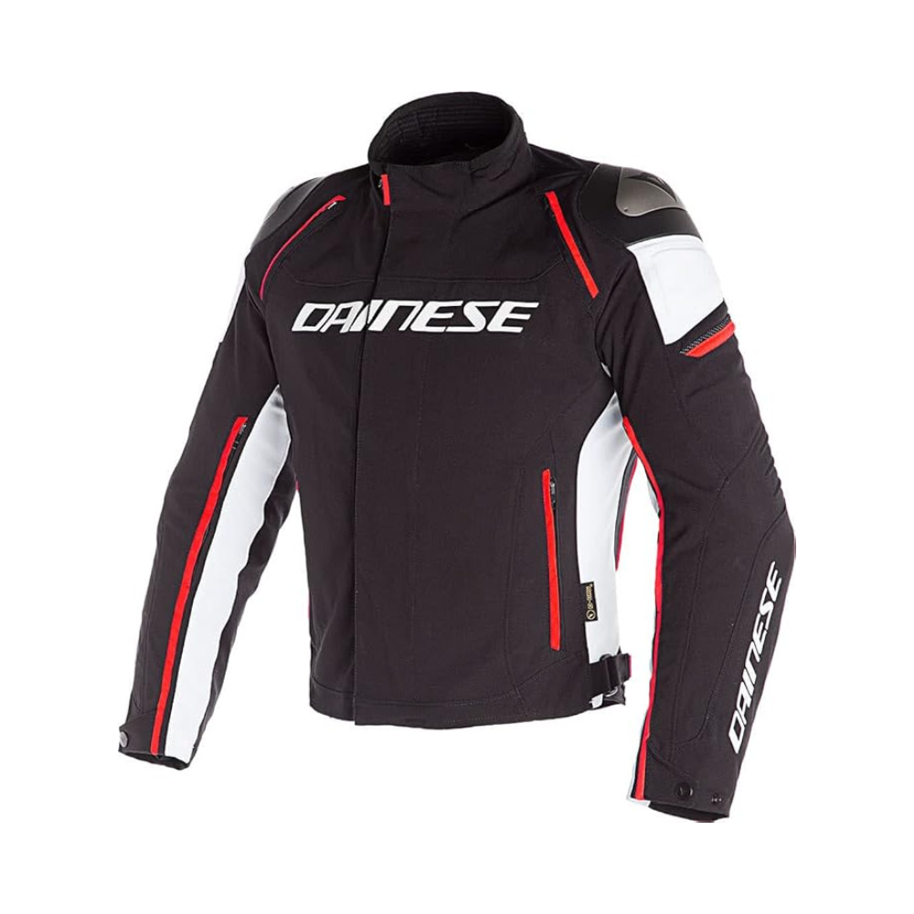 Blouson de moto Dainese Sporty noir avec détails blancs et rouges et protections CE